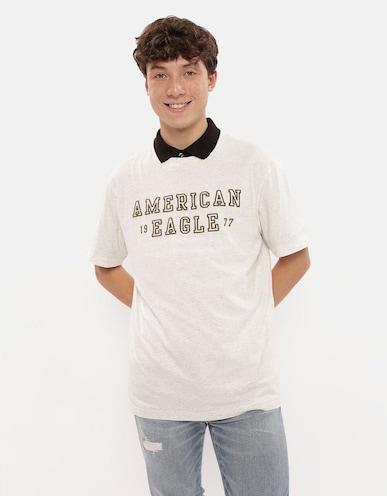 american eagle men beige super soft logo graphic t-shirt