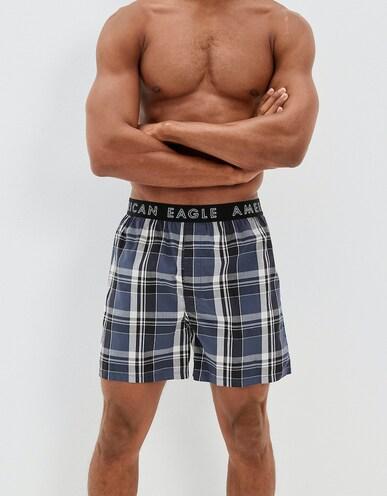 american eagle men black plaid stretch boxer short