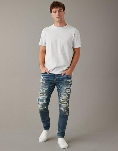 american eagle men blue airflex+ patched athletic skinny jean