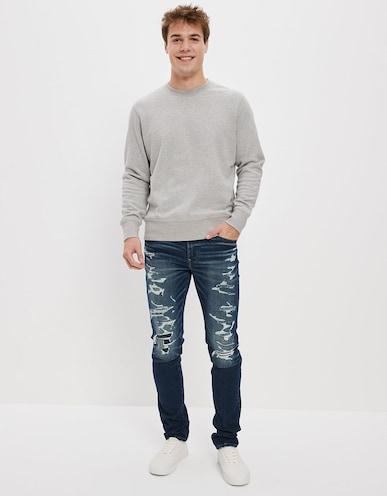 american eagle men blue airflex+ patched athletic skinny jean