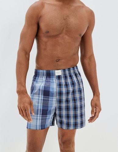 american eagle men blue plaid stretch boxer short