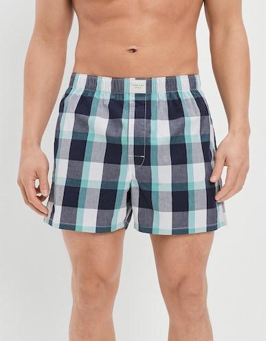 american eagle men blue plaid stretch boxer short