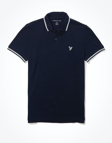 american eagle men blue slim fit pique polo shirt