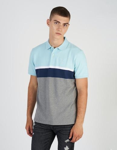 american eagle men blue striped colorblock icon polo shirt