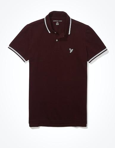 american eagle men burgundy slim fit pique polo shirt