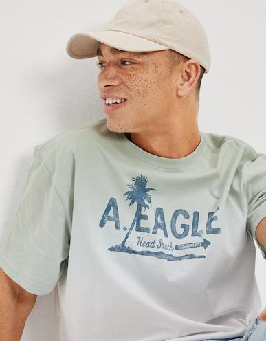 american eagle men green super soft dip-dye logo graphic t-shirt