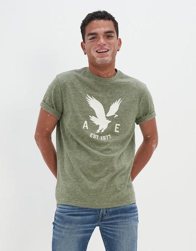 american eagle men green super soft logo graphic t-shirt