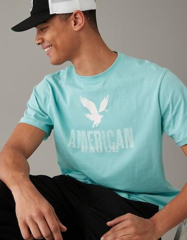 american eagle men green super soft logo graphic t-shirt