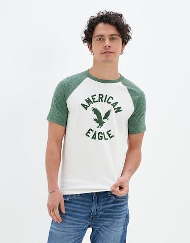 american eagle men green super soft raglan logo graphic t-shirt