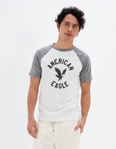 american eagle men grey super soft raglan logo graphic t-shirt