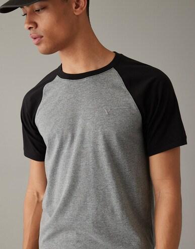 american eagle men grey super soft raglan t-shirt