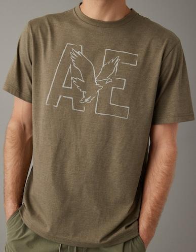 american eagle men olive super soft logo graphic t-shirt