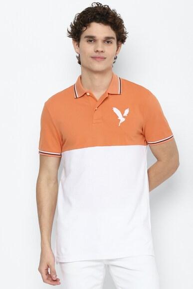 american eagle men orange colorblock patch polo shirt