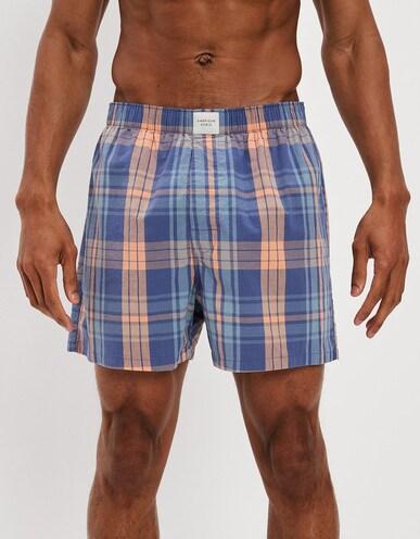 american eagle men orange plaid stretch boxer short