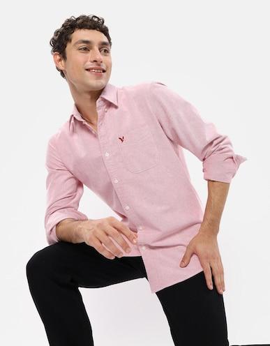 american eagle men pink slim fit solid oxford button-up shirt