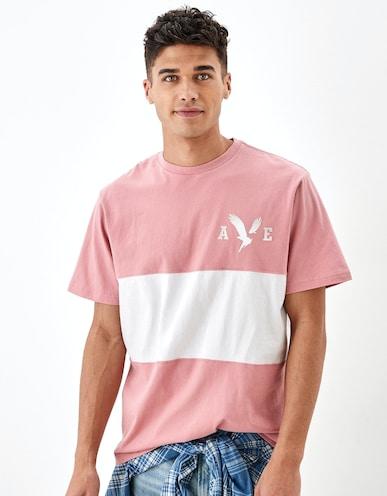 american eagle men pink super soft striped graphic t-shirt
