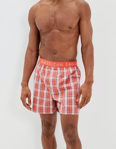 american eagle men red plaid stretch boxer short