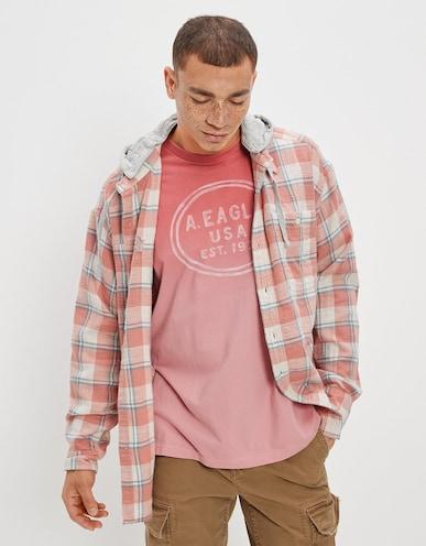 american eagle men red super soft dip-dye logo graphic t-shirt