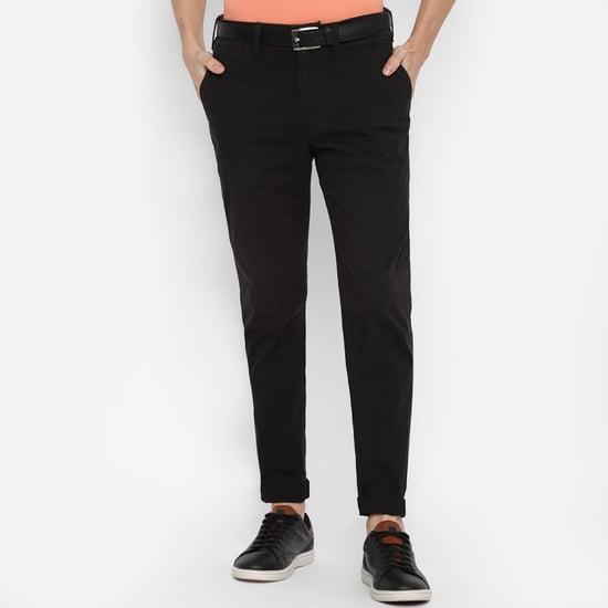 american eagle men solid slim tapered casual trousers