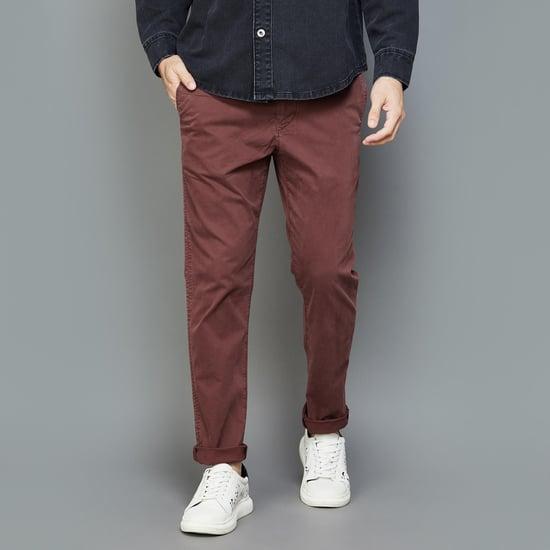 american eagle men solid slim tapered trousers
