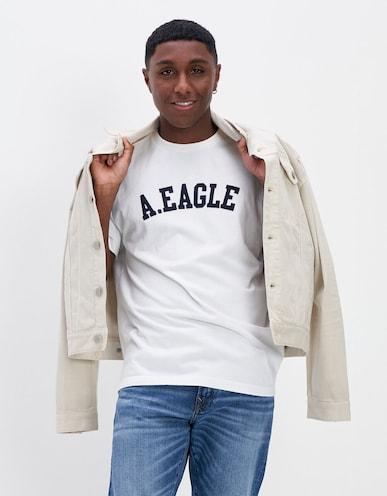 american eagle men white super soft logo graphic t-shirt
