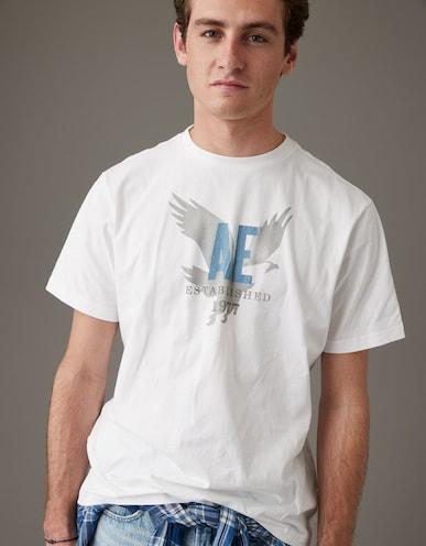 american eagle men white super soft logo graphic t-shirt