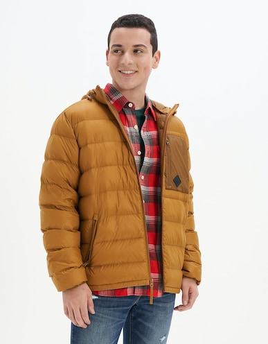 american eagle men yellow lightweight down jacket