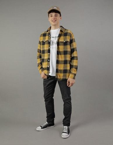 american eagle men yellow super soft flannel shirt