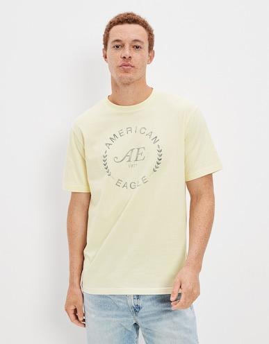 american eagle men yellow super soft logo graphic t-shirt