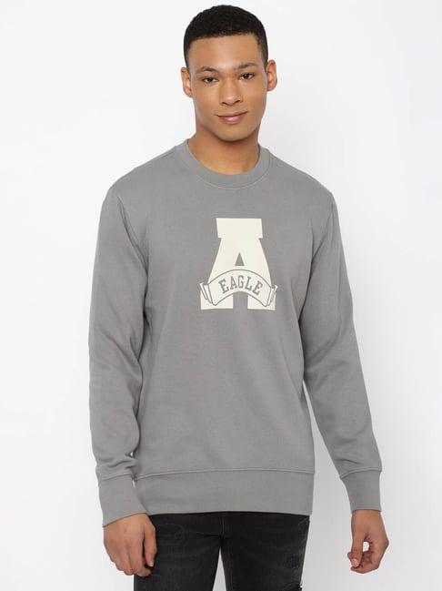 american eagle outfitters ash grey regular fit printed sweatshirt