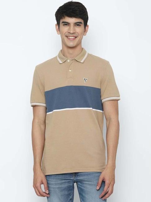 american eagle outfitters beige cotton regular fit colour block polo t-shirt