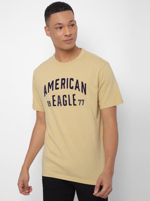 american eagle outfitters beige cotton regular fit printed t-shirt