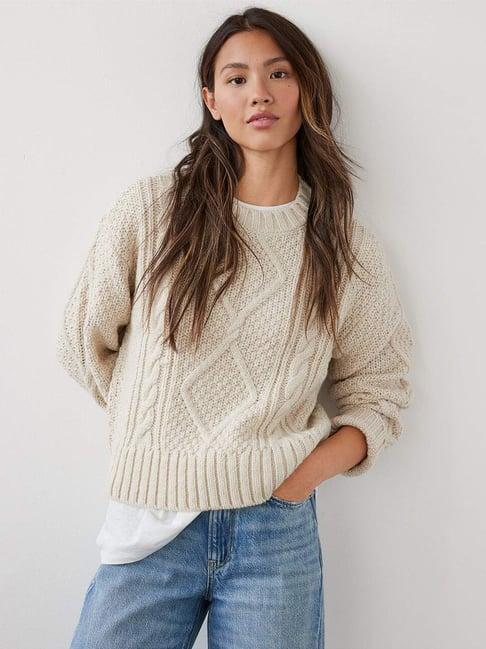 american eagle outfitters beige crochet pattern sweater
