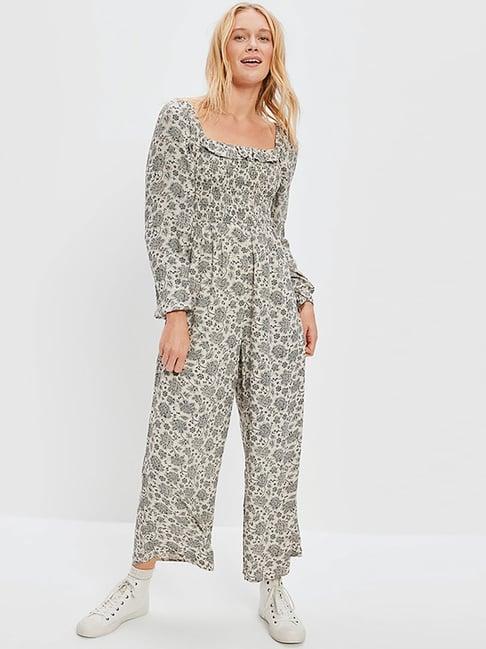 american eagle outfitters beige floral print jumpsuit