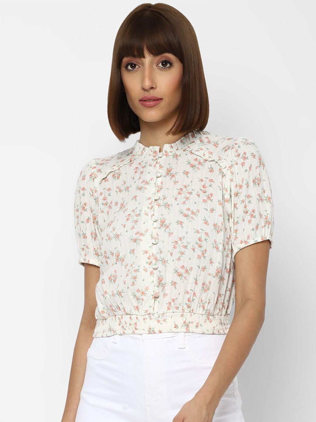 american eagle outfitters beige floral shirt style top