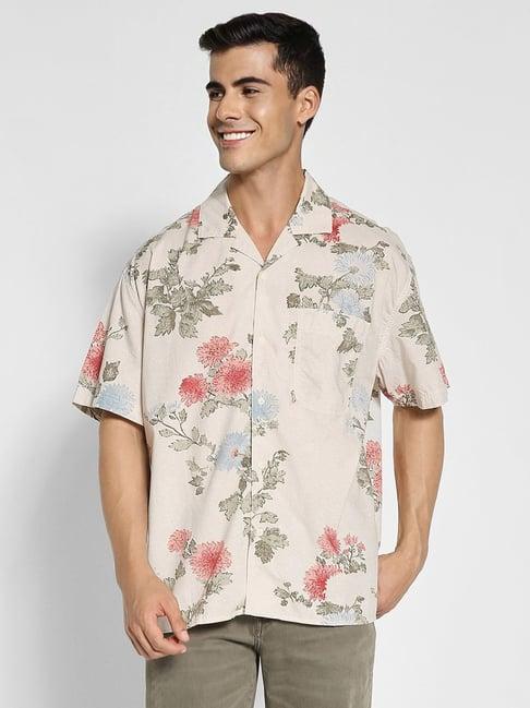 american eagle outfitters beige regular fit floral print shirt