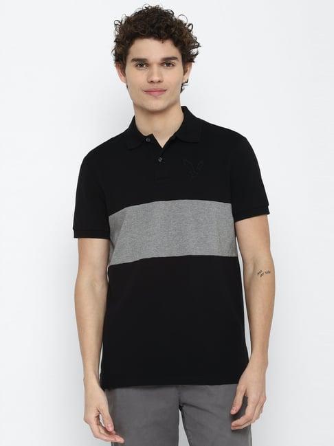 american eagle outfitters black & grey cotton regular fit colour block polo t-shirt