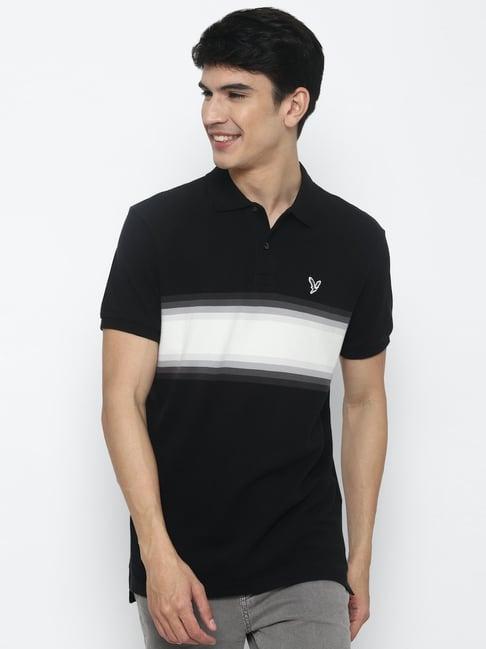 american eagle outfitters black cotton regular fit striped polo t-shirt