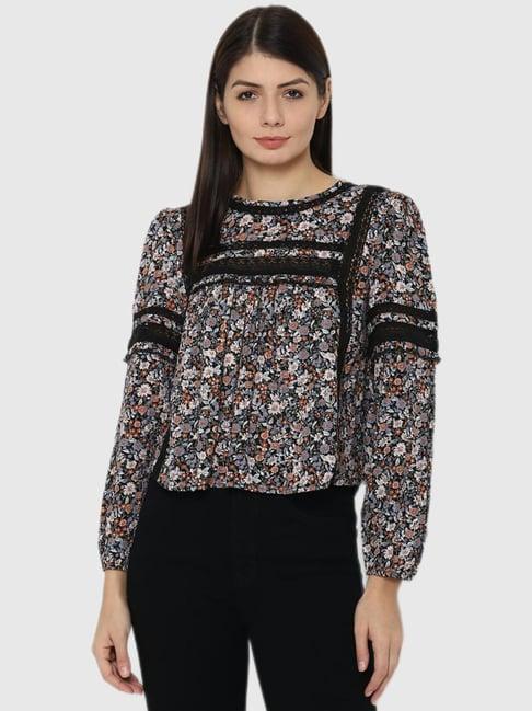 american eagle outfitters black floral print top