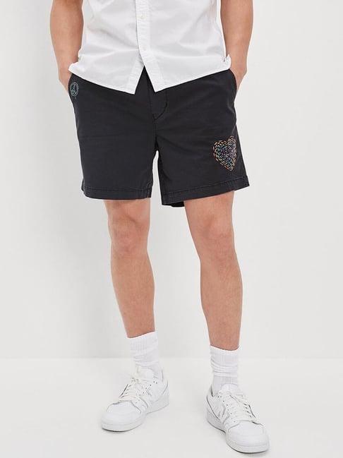 american eagle outfitters black regular fit printed shorts