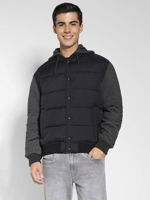 american eagle outfitters black regular fit quilted hooded jacket