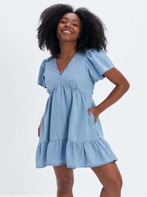 american eagle outfitters blue cotton a-line dress