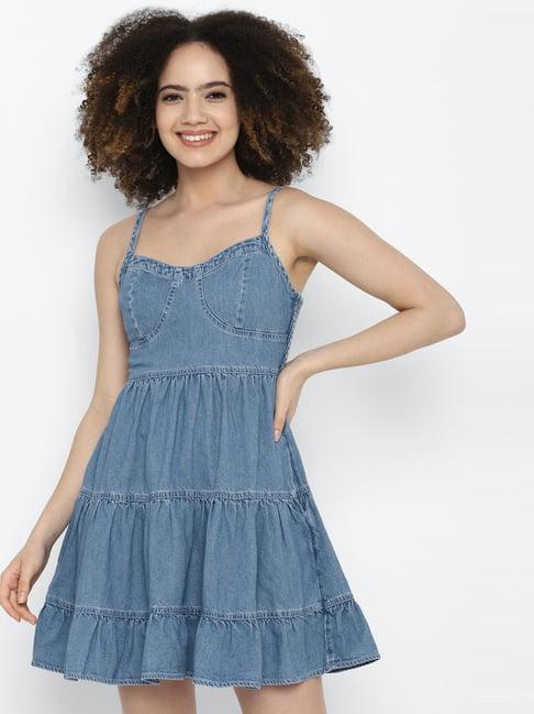 american eagle outfitters blue cotton a-line dress