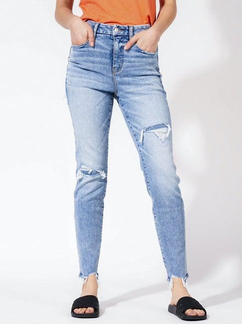 american eagle outfitters blue cotton mid rise jeans