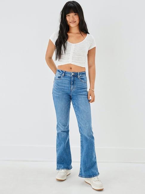 american eagle outfitters blue cotton mid rise jeans