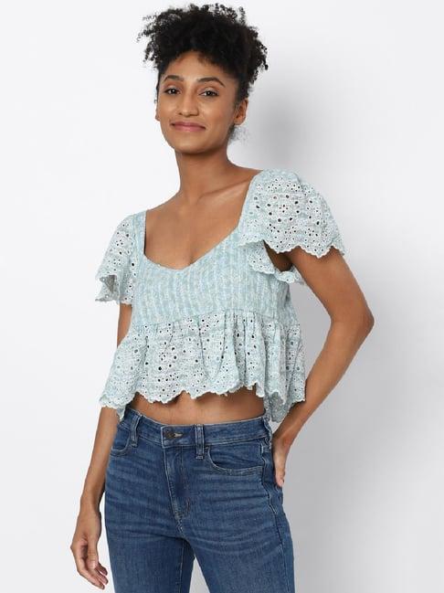 american eagle outfitters blue cotton printed crop top