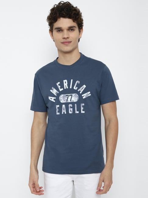 american eagle outfitters blue cotton regular fit printed t-shirts