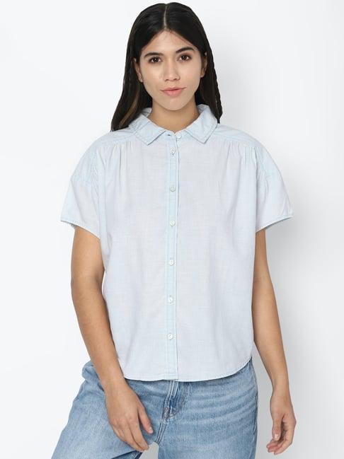 american eagle outfitters blue cotton shirt