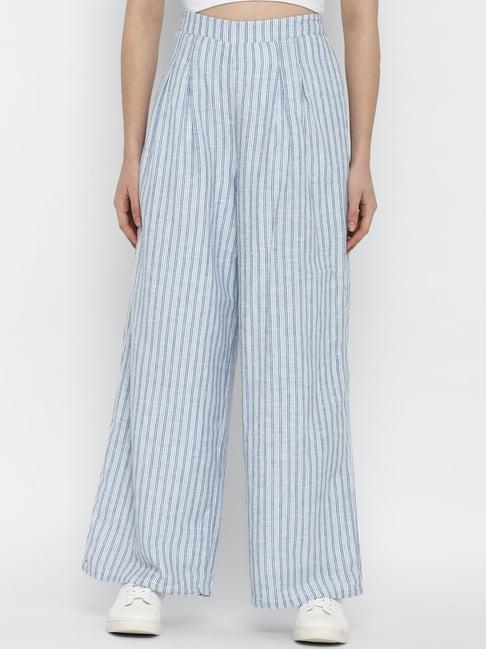 american eagle outfitters blue cotton striped palazzos
