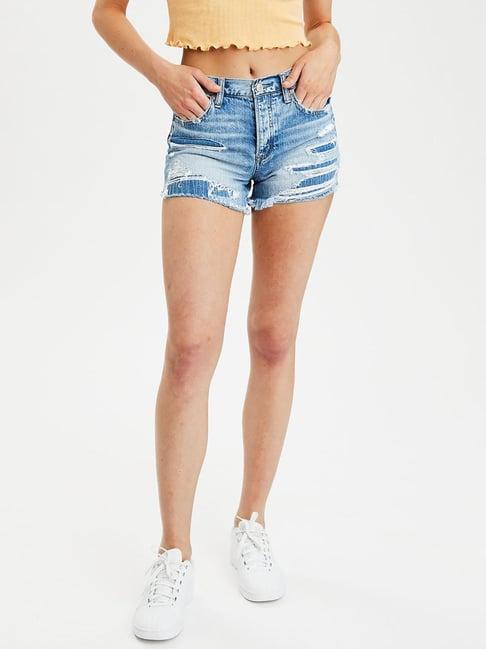 american eagle outfitters blue distressed cotton shorts